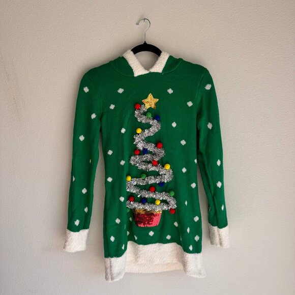 No Boundaries Sherpa Hoodie Christmas Sweater – Green, Size M - Picture 1 of 6